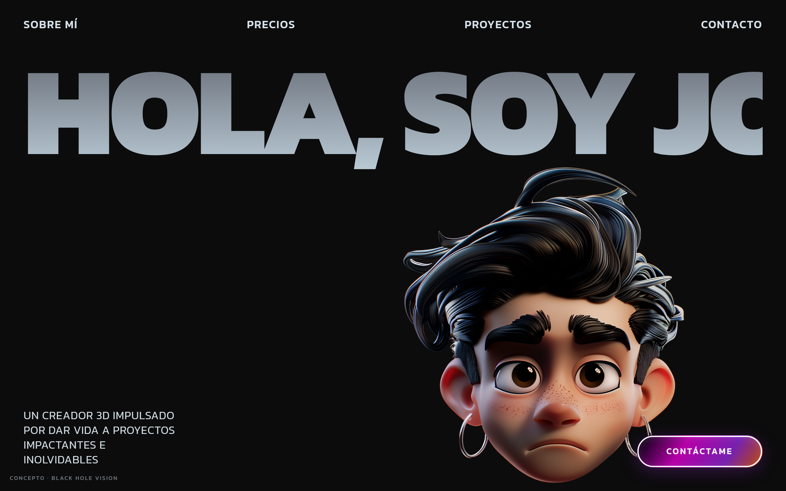 Portfolio de creador 3D con scroll cinético — Joaquín