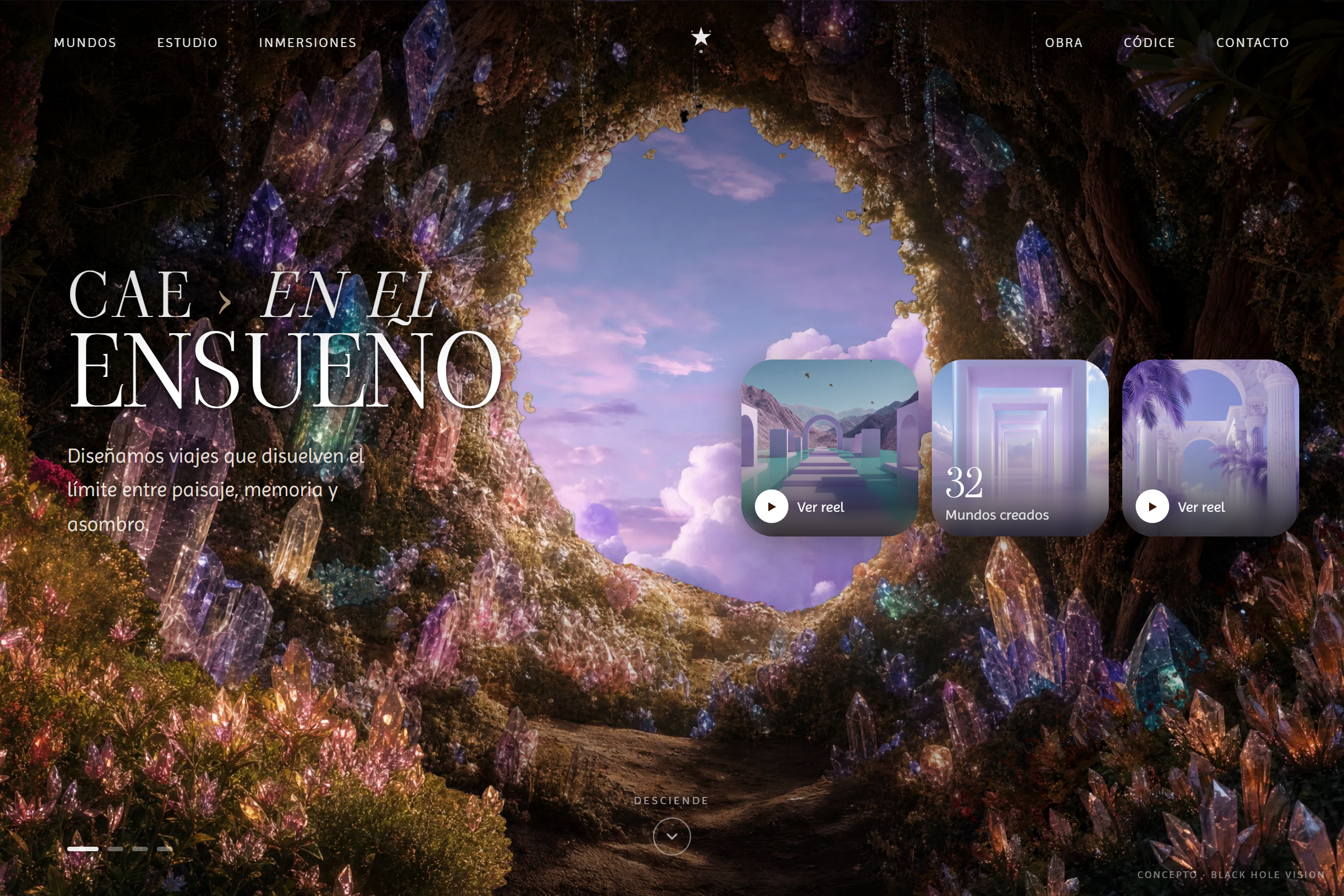 Landing inmersiva con parallax narrativo — Onírica