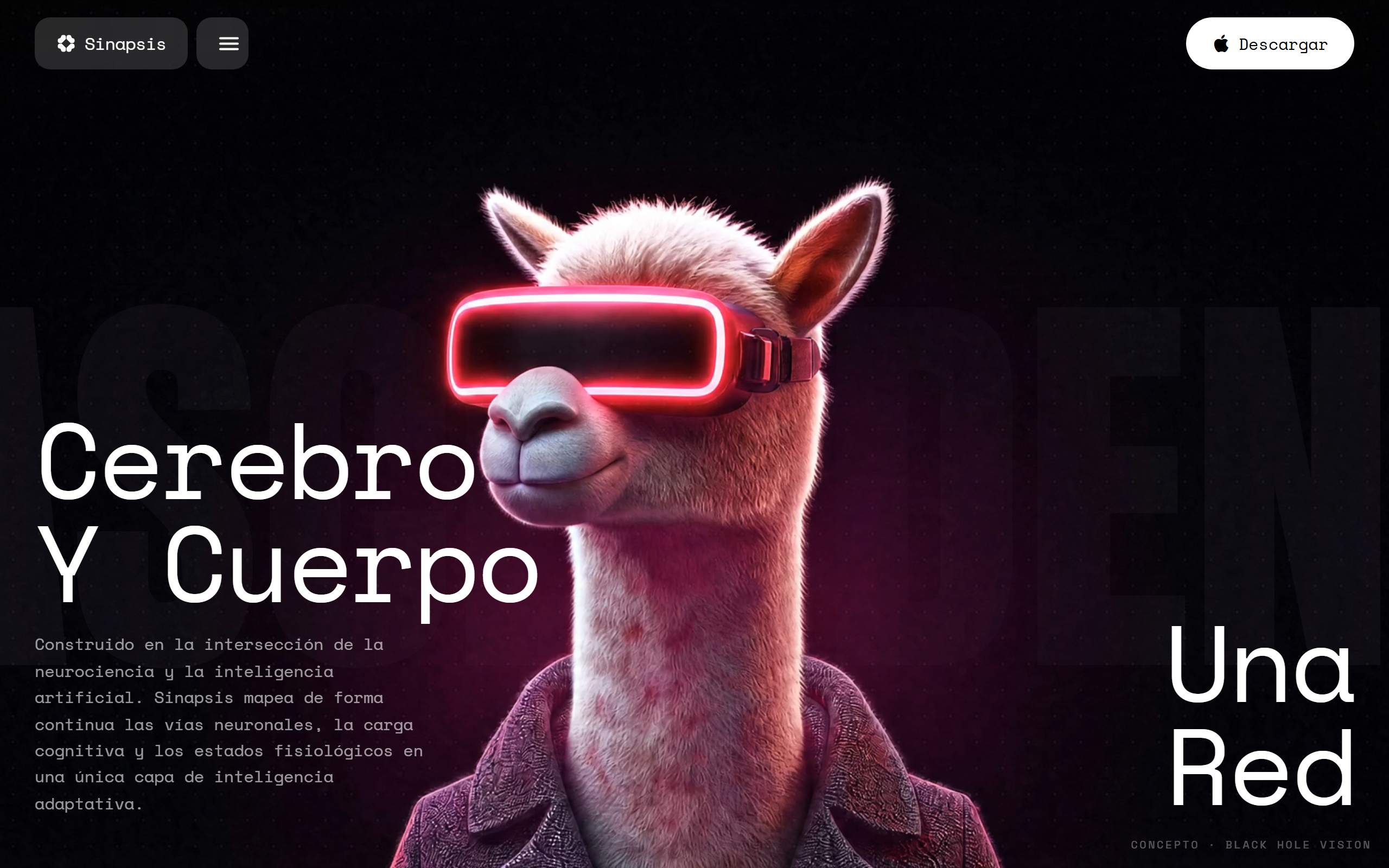 Landing neuro-IA con video y texto scramble — Sinapsis